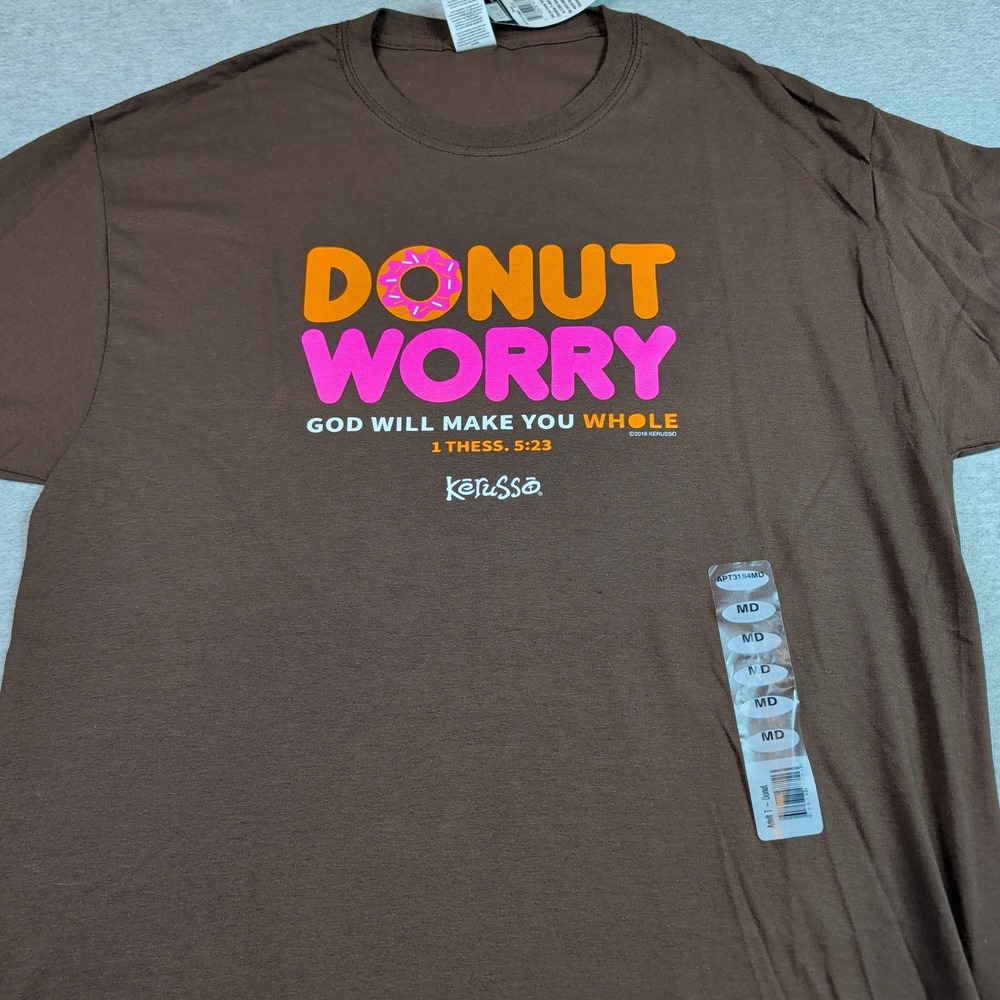 Kerusso Donut Worry God Will Make You Whole Brown Graphic T-Shirt Medium